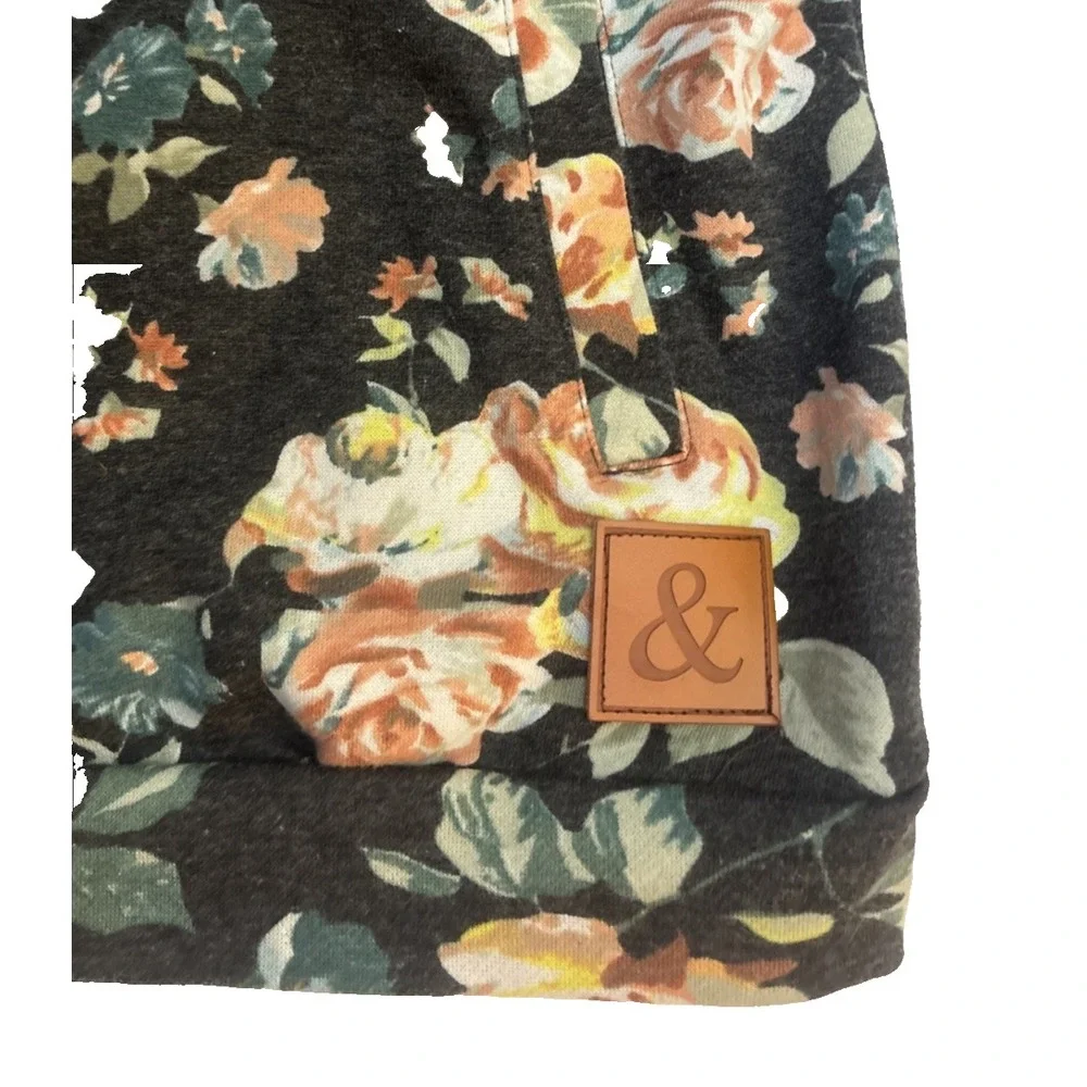 Ampersand Avenue Women S Black Floral Long Sleeves Double Hood Sweatshirt Pocket